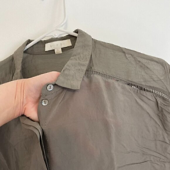 ERI + ALI ANTHROPOLOGIE Olive Green Embroidered Boxy Dolman Sleeve Button Down S - Picture 7 of 16